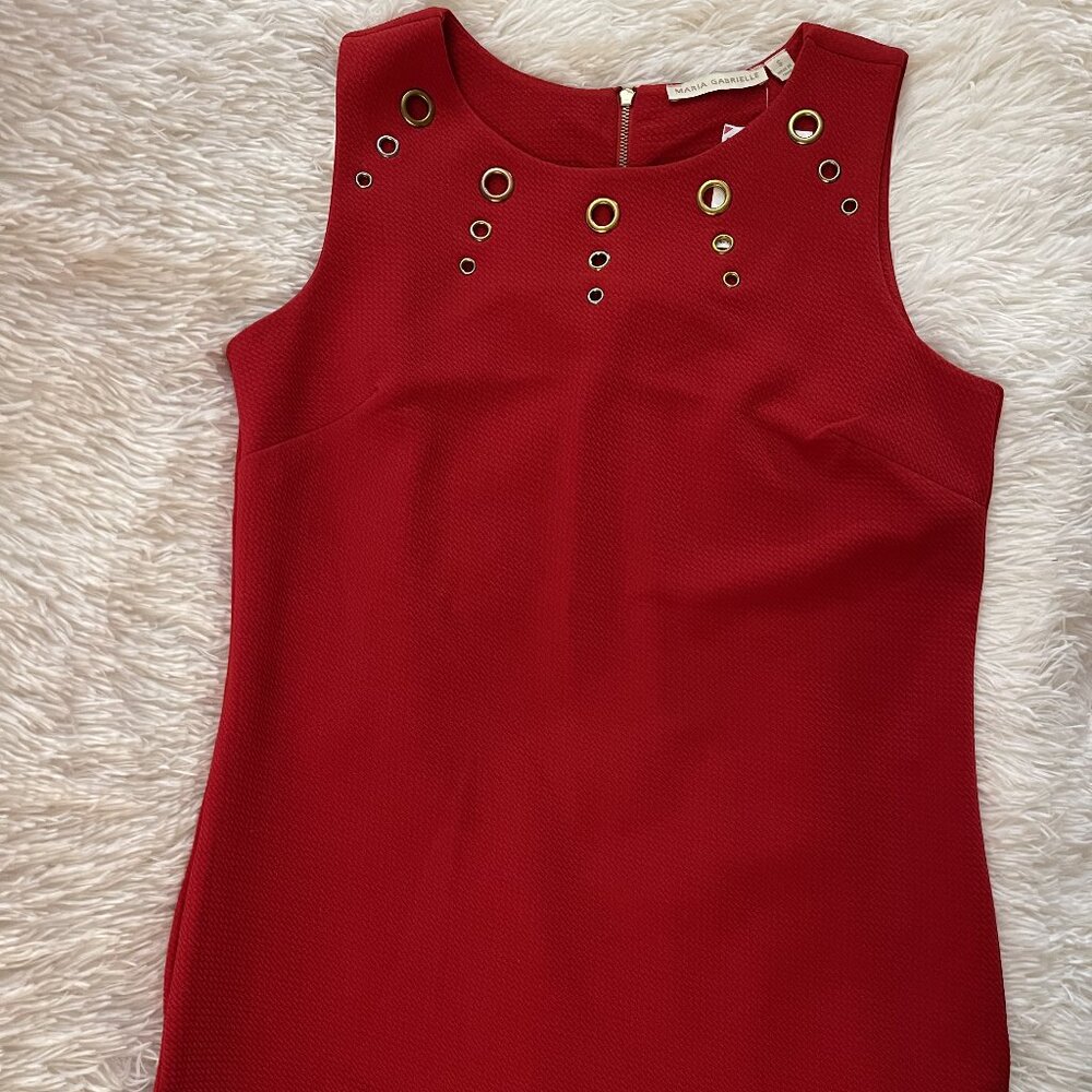 Maria Gabrielle Red Sleeveless Top with Gold Grommet Detail – Size Small